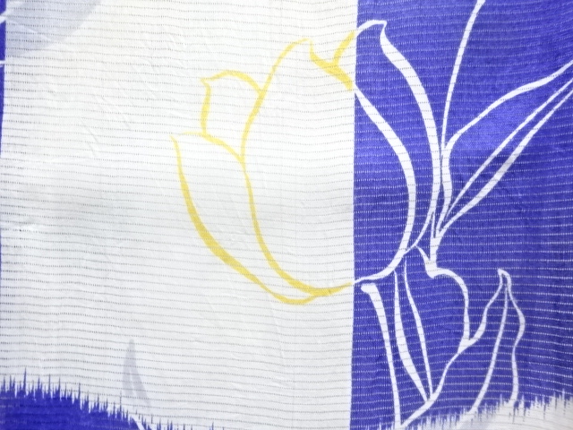 JAPANESE KIMONO / ANTIQUE KIMONO FOR SUMMER / CHECKERED & TULIP PATTERN